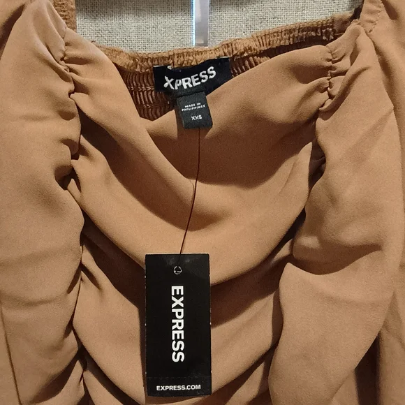 Express Tan Ruched Blouse - Picture 3 of 4